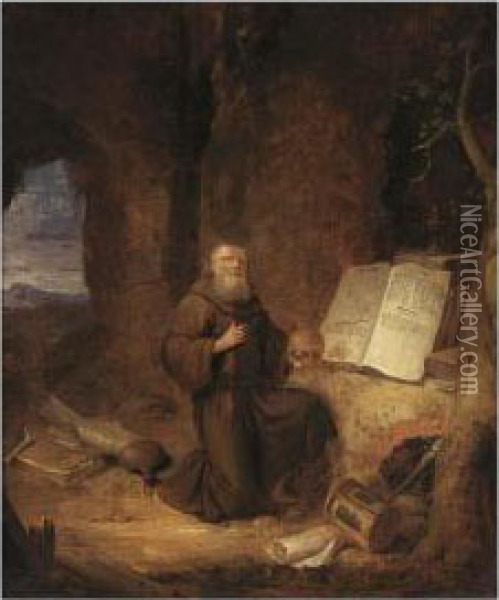 A Penitent Hermit In A Grotto Oil Painting - Jacob van Spreeuwen