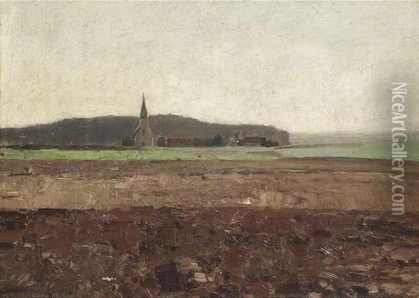 Landscape With Church And Acre. Oil/canvas/carboard, Signed, Verso Inscribed Oil Painting - Bernhard Buttersack