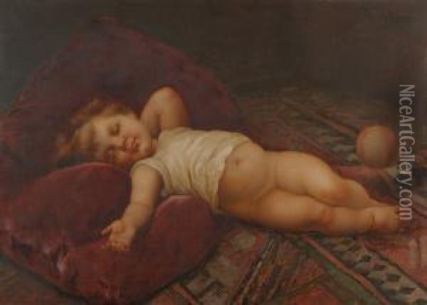 Sleeping Cupid Oil Painting - Virgilio Tojetti