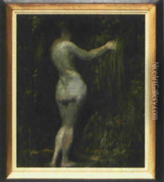 Quellnymphe, Weiblicher Ruckenakt Im Wald Oil Painting - Adolf Erbsloeh