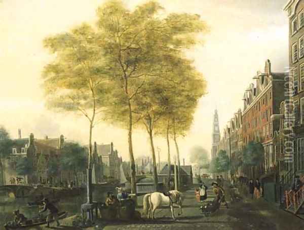 A view of the Prinsengracht, Amsterdam Oil Painting - Nicolaes Baur