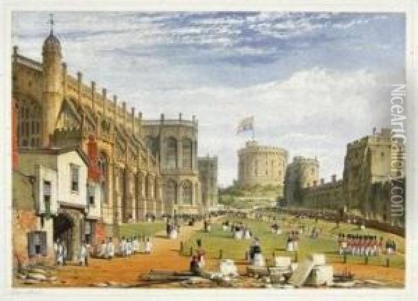 Views Of The Interior And Exterior Of Windsor Castle Oil Painting - Joseph Nash