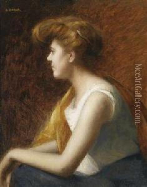 Portrait Of A Young Woman In Profile Oil Painting - Augustin Zwiller