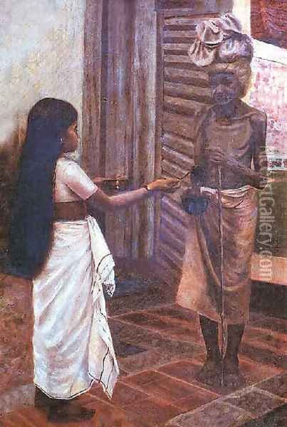 Alms Oil Painting - Raja Ravi Varma