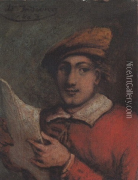 Portrat Eines Jungen Mannes In Rotem Gewand Oil Painting - Domenico Induno