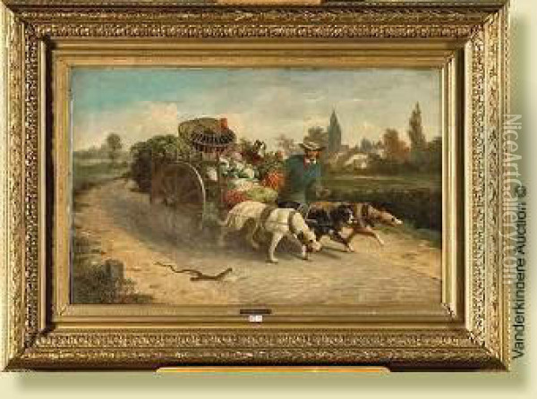 La Charrette Du Maraicher Tiree Par Trois Chiens Oil Painting - Vincent de Vos