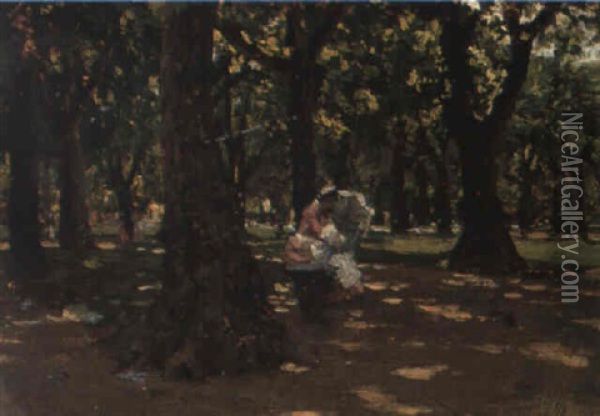 Figures In A Park Oil Painting - Ruggero Panerai