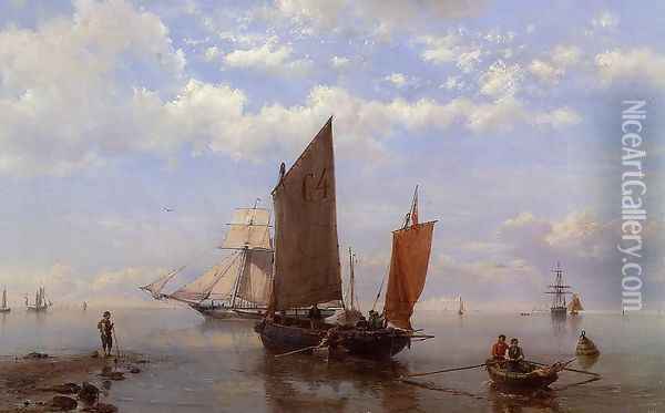 Shipping in a Calm Oil Painting - Hermanus Jr. Koekkoek