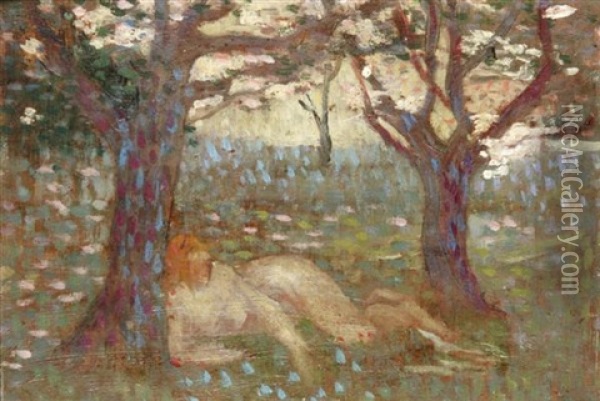 Nu Allonge Dans Les Bois Oil Painting - Henri-Edmond Cross