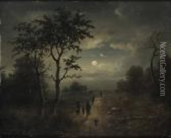 Manskenslandskap Med Vandrande Figurer Oil Painting - Pieter Hendrik Thomas