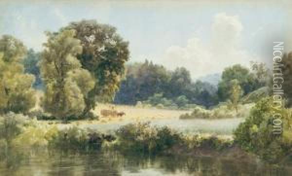 Haying At The Edge Of The River Oil Painting - Lucius Richard O'Brien