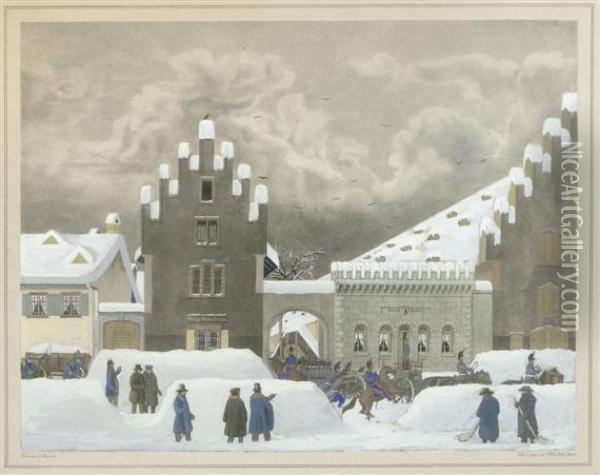 Der Grosse Schnee Im Monat Februar Oil Painting - Louis Dubois