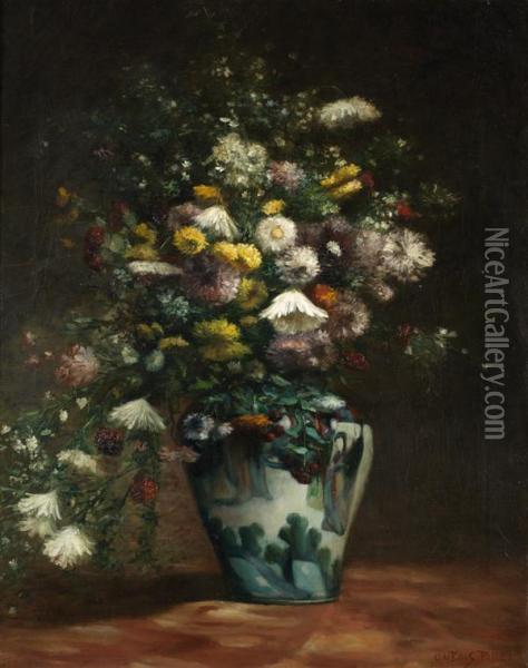 Vase De Fleurs Oil Painting - Albert Dubois-Pillet