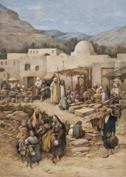 Middle Eastern Village Scene Oil Painting - Margaret Thomas