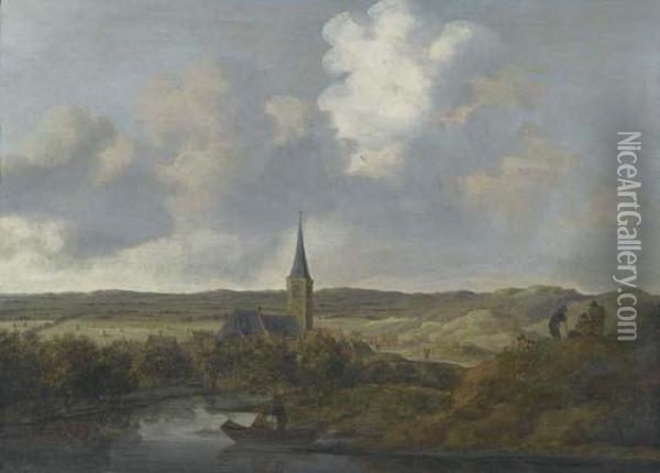 River Landscape. Oil Painting - Anthony Jansz. Van Der Croos