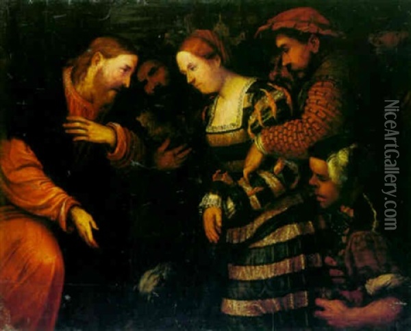 Christ And The Woman Taken Into Adultery Oil Painting -  Romanino (Girolamo Romani)
