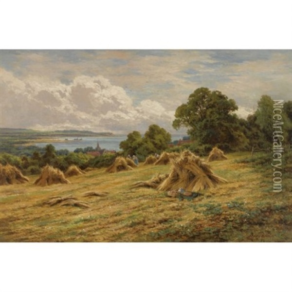Harvesting On The Sussex Coast Near Worthing Oil Painting - Henry H. Parker