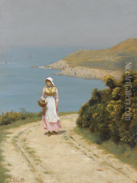 Girl On A Coastal Path Oil Painting - Edmund Blair Blair Leighton