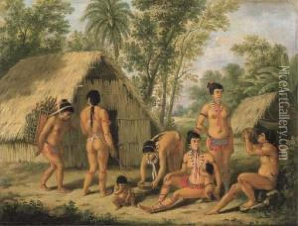 A Family Of Charaibes In The Island Of St. Vincent Oil Painting - Agostino Brunias