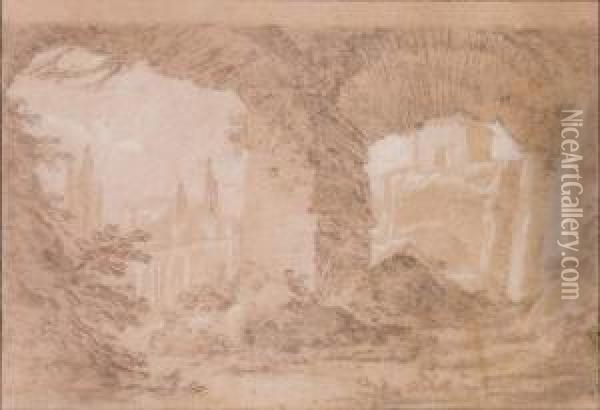 Ruines De La Villa Adrien Oil Painting - Charles Michel-Ange Challe