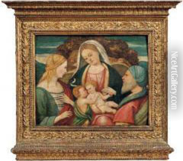Madonna, Bimbo, San Giovannino, San Giuseppe E Santa Oil Painting - Francesco Rizzo Da Santacroce