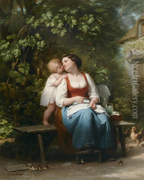 Mother's Darling Oil Painting - Fritz Zuber-Buehler