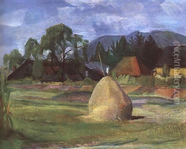 Landscape at Nagybanya c 1930 Oil Painting - Hugo Scheiber