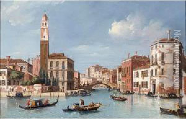 View Of The Entrance To The 
Cannareggio Canal With The Church Of San Geremia And The Palazzo Labia ,
 Venice Oil Painting - William James
