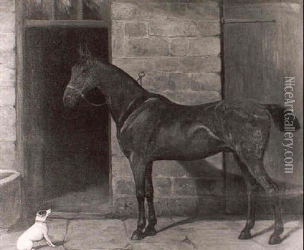 A Horse Outside A Stable Oil Painting - William Elstob Marshall