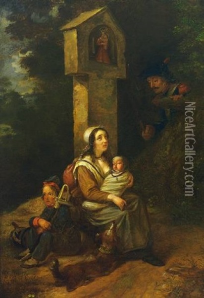 Franzosischer Soldat Entdeckt Ruhende Mutter Mit Kindern An Einem Marterl Oil Painting - Carl Wilhelm (Ludwig) Tischbein