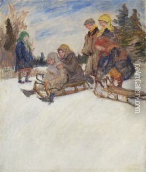 Winterfreuden Oil Painting - Nikolai Petrovich Bogdanov-Bel'sky