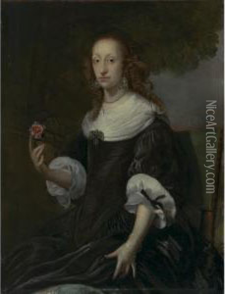 Portrait Of A Lady With A Carnation Oil Painting - Jurgen Ovens