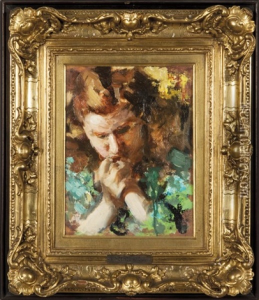 Ritratto Di Ragazza Con Vestito Verde Oil Painting - Vincenzo Irolli