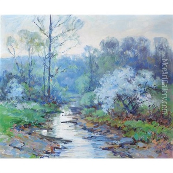 Trees By A Stream In Spring Oil Painting - Will Vawter