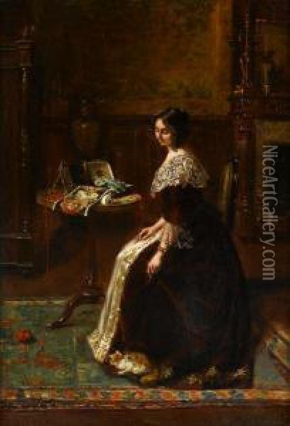 Lady In Interior Oil Painting - Edouard Frederic Wilhelm Richter