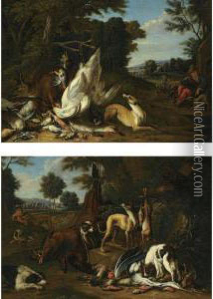 Game Still Life Of A Dead Roebuck Oil Painting - Adriaen de Gryef