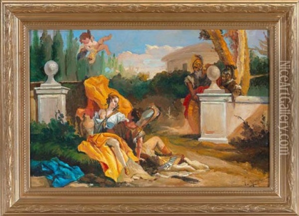 Classical Landscape With A Maiden And Her Admirer Oil Painting - Luis Graner y Arrufi