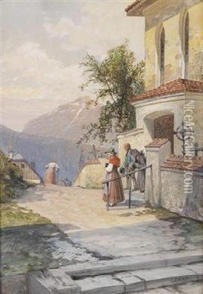 Going To Churchin Hallstadt Oil Painting - George Drah