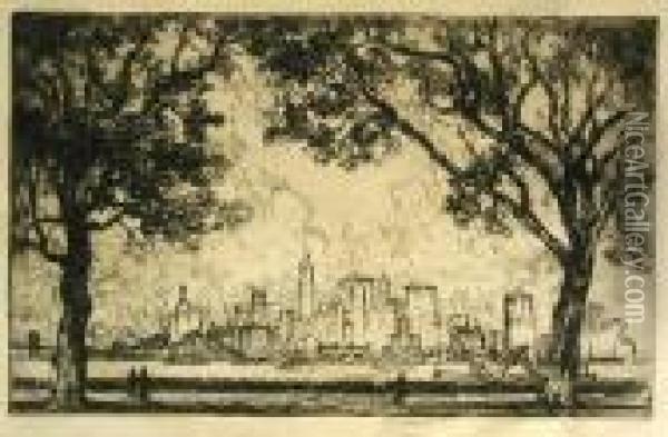 New York From Governor's Island Oil Painting - Joseph Pennell