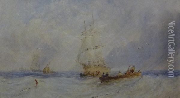 Vessels At Sea Off Whitby Oil Painting - George Weatherill