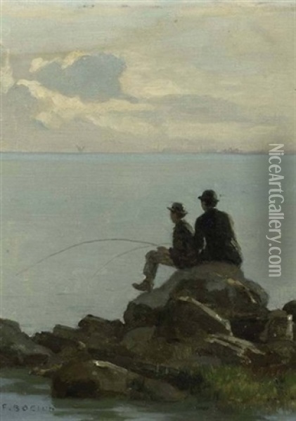 Zwei Fischer Am See Oil Painting - Francois-Louis-David Bocion