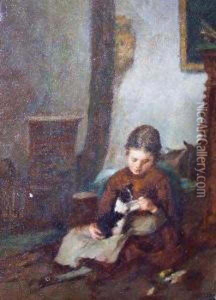 Girl With A Kitten Oil Painting - Paul Constant Soyer