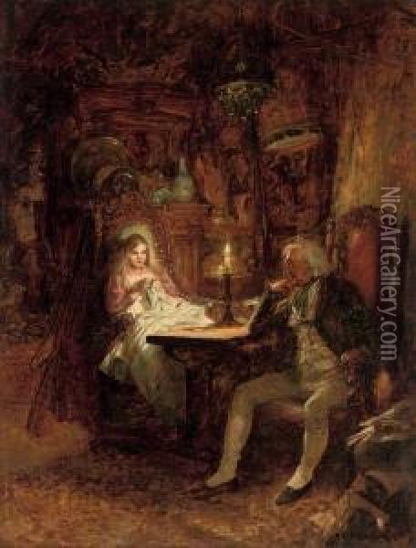 Little Nell And Her Grandfather In The Old Curiosity Shop Oil Painting - Arthur David Mccormick