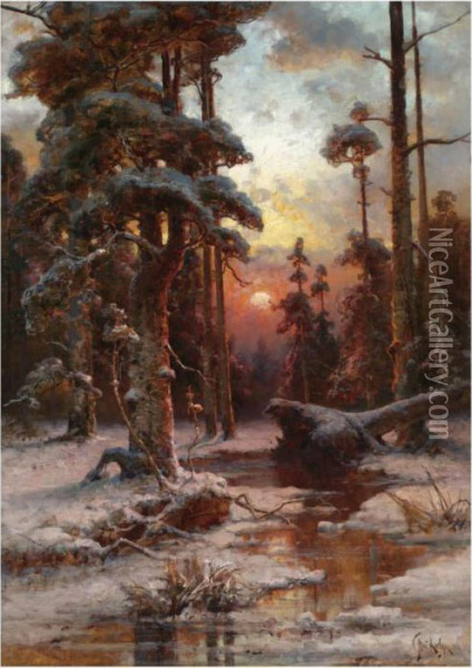 Winter Sun Oil Painting - Iulii Iul'evich (Julius) Klever
