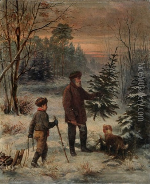 Beim Weihnachtsbaumholen Oil Painting - Franz Krueger