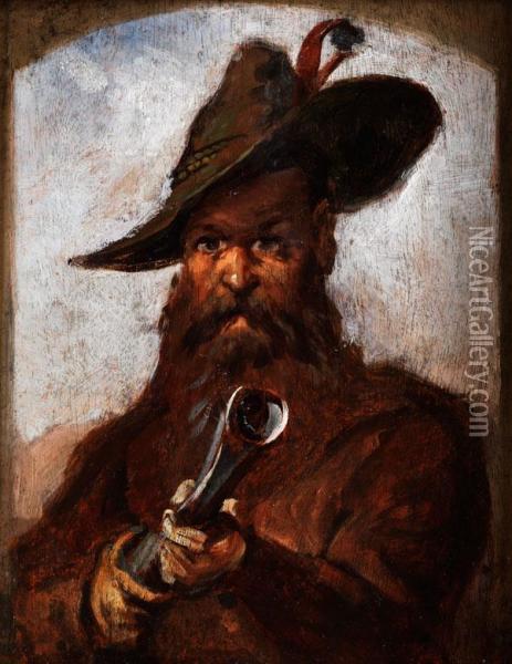 Portrait Eines Jagers Mitjagdgewehr Oil Painting - Louis Braun