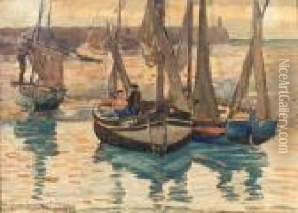 Small Fishing Boats, Trport, France Oil Painting - Maurice Brazil Prendergast