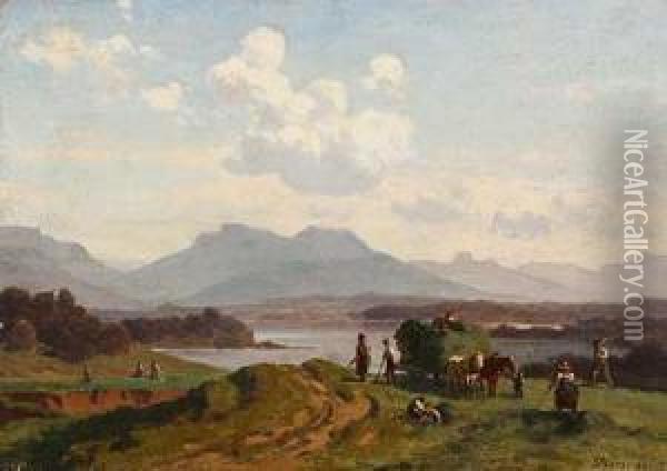 Heuernte Am Voralpensee Oil Painting - Julius Noerr