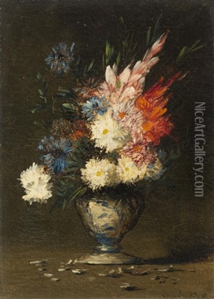 Bouquet In A Porcelain Vase Oil Painting - Germain Theodore Ribot