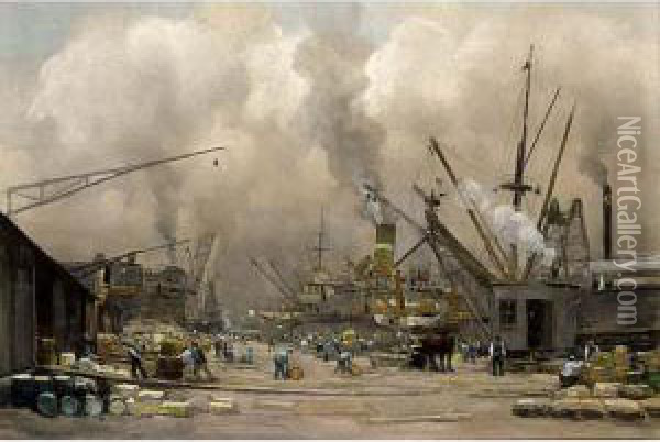 A View Of The Amsterdam Harbour Oil Painting - Herman Heijenbrock